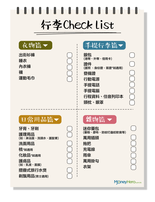 旅行必備行李checklist！