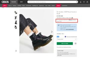 A screenshot of ASOS with options to pay with PayPal Credit highlighted